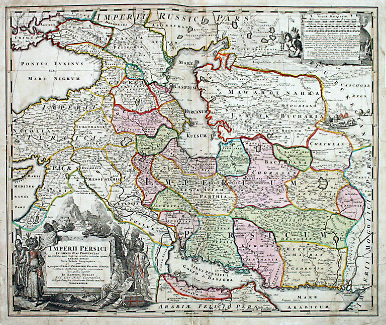Map of Persia (Iran) in Safavid era by Johann Baptist Homann (1644–1724)
